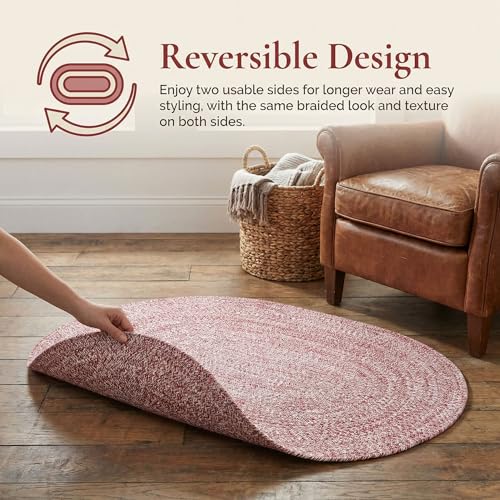 Super Area Rugs Farmhouse Braided Rug Cotton Kitchen Reversible Carpet, Red & White, 2' X 3' Oval - color: Red & White, size: 2' x 3' (Oval)