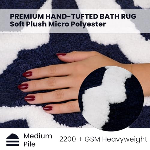 C23 Bathroom Rug Set of 2 (20"x32" & 16"x24") - 2200 GSM Ultra-Absorbent Plush Bath Mats Navy Blue & White - color: Navy/White