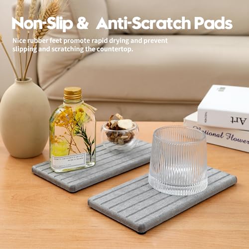2PCS Instant Dry Diatomite Stone Counter Makeup Tray Organizer, Fast Drying Caddy Kitchen Sponge Holder Mat, Bathroom Vanity Toothbrush Bottle Dispenser Soap Dish Rack, Light Gray, 8"x 3.8" - color: 2pcs - 8"x 3.8" - Light Gray