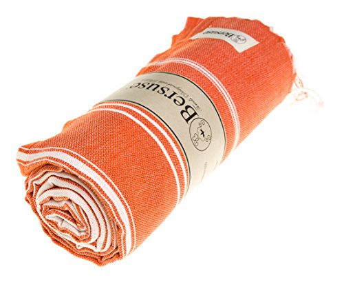 Bersuse Towels Anatolia XL Beach Blanket Throw Blanket Turkish Towel 100% Cotton Extra-Large Quick-Dry Lightweight Premium Peshtemal Towel - 61x82 Inches, Dark Orange - color: Dark Orange