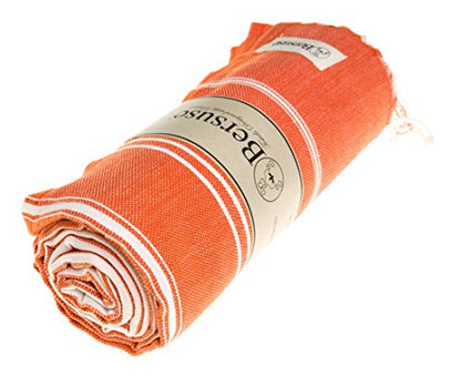 Bersuse Towels Anatolia XL Beach Blanket Throw Blanket Turkish Towel 100% Cotton Extra-Large Quick-Dry Lightweight Premium Peshtemal Towel - 61x82 Inches, Dark Orange - color: Dark Orange