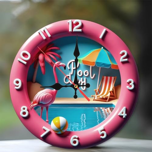 Christmas 12-Inch Silent Wooden Wall Clock, Pool Day Clock with Flamingo ” Silent Non Ticking Clock, Battery Operated (AA Batteries Not Included), Artistic Home Decor - color: Flamingo, size: 12x12inch(30x30cm)