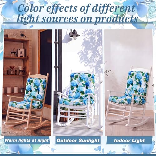 Hoteam 4 Set Outdoor Patio Chair Cushions 20 x 42 in Deep Seat Waterproof Patio Cushions Set for Furniture Replacement Removable Seat and Back (Blue Hydrangea) - style: Blue Hydrangea