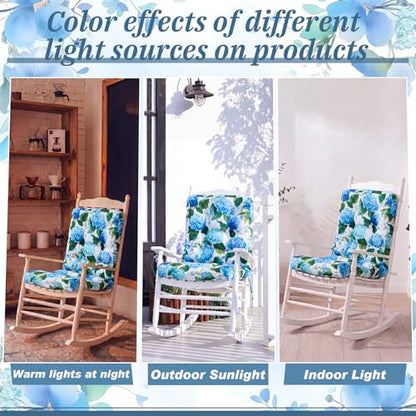 Hoteam 4 Set Outdoor Patio Chair Cushions 20 x 42 in Deep Seat Waterproof Patio Cushions Set for Furniture Replacement Removable Seat and Back (Blue Hydrangea) - style: Blue Hydrangea
