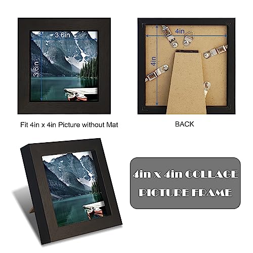 Hongkee 4x4 Black Picture Frames set of 3, Made of Wooden and Real Glass Small Square frame - Display on Table Desk Top or Wall Hanging - color: Black, size: 4x4 in