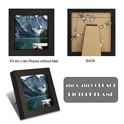 Hongkee 4x4 Black Picture Frames set of 3, Made of Wooden and Real Glass Small Square frame - Display on Table Desk Top or Wall Hanging - color: Black, size: 4x4 in