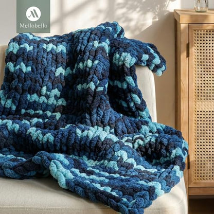 Jumbo Chunky Yarn for Hand Knitting - Super Thick Chenille Chunky Yarn for Crocheting - Extra Soft Bulky Fluffy Blanket Big Yarns 8 Jumbo Pack (27yds,8 oz Each Skein) - color: Ocean Current