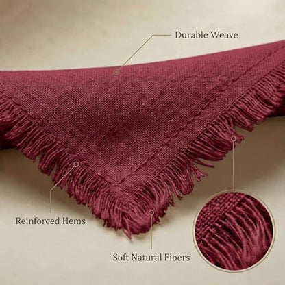 ACCENTHOME Burgundy Cotton Linen Napkin Set of 6 18x18 inch Dinner Napkins | Cotton Linen Blend Napkins, Machine Wash On Gentle Cycle, Economy Pack, Multi Purpose Use, Cotton - color: 10 - Burgundy, size: 18" x 18" (Set of 6)