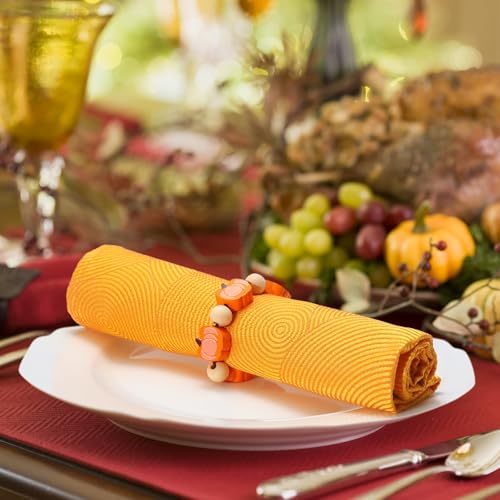 KPOSIYA Fall Napkin Rings Set of 12, Thanksgiving Pumpkin Maple Leaf Napkin Rings for Table Decor, Wooden Napkin Holder Buckle for Holiday, Halloween, Fall Banquet, Home Party, Wedding Supplies - size: 12pcs, style: Pumpkin Maple Leaf 2