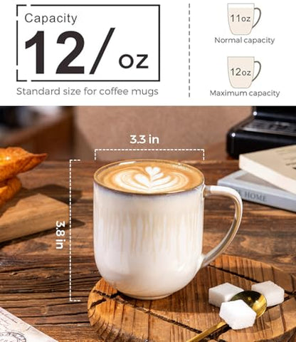 LERATIO 12OZ Ceramic Coffee Mugs Set of 6, Large Porcelain Coffee Cups With Large Handle For Latte,Cappuccino,Milk,Cocoa,|Dishwasher&Microwave Safe Mug Sets,Ideal for Man,Woman,Dad, Mom - color: reactive glaze-Dusk Snow Amber