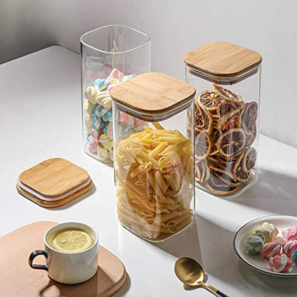ComSaf Glass Storage Containers wtih Lids 1.6 Qt, Set of 3 Food Storage Jar | Square Kitchen Canisters, Glass Pantry Jars, Pantry Organizers, Dry Food Storage, Tea, Oat, Spice, Coffee, 51oz, BPA Free - size: 1.6Qt*3