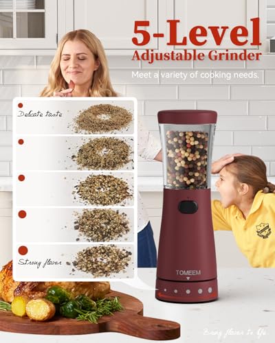 Electric Salt and Pepper Grinder Set with Storage Base, Stainless Steel Rechargeable Salt and Pepper Grinder Set with 4.5 oz Large Capacity, 1.8" Wide Mouth, Adjustable Coarseness, Ideal for Kitchen - color: Roseo