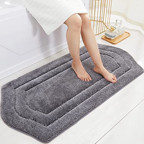 COSY HOMEER Non-Slip Bath Mat Extra Thick Absorbent Plush Washable | 24"x48" Grey Non-Slip Extra Thick Plush Absorbent Machine Washable Bath Mat Bathroom Rug Floor Tub Shower - color: Grey, size: 2' x 4' (Oval)