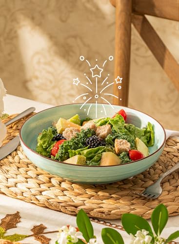 Sweese Pasta Bowls Set of 6, 30 Ounce Ceramic Salad Plates for Dishwasher & Microwave Safe - Solid Salad Bowls, Soup Bowls - Deep Plates Lipped Edges, Oven Safe Porcelain Plates Serving Bowls - color: Gradient Blue
