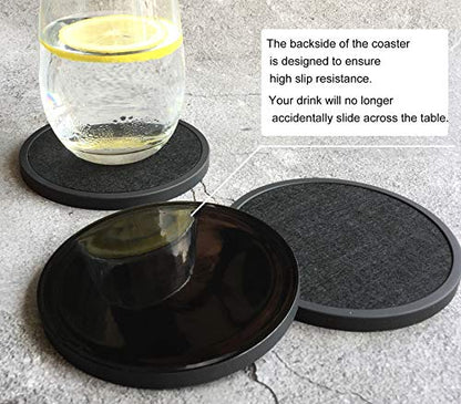 Absorbent Coasters for Drinks with Holder - 6packs, Silicone Coaster with Soft Felt Insert, Black (Coasters with Holder, Black) - color: Black