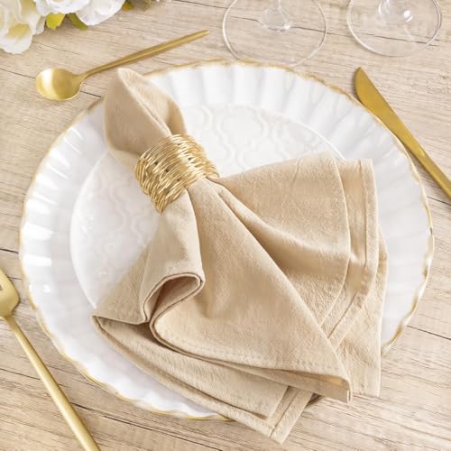 Champagne Cotton Linen Cloth Napkins Boho Rustic Dinner Napkins Cloth | 16"×16",Set of 6 Cloth Napkins Bulk,Washable Dinner Napkins for Wedding Party Baby Bridal Shower Birthday Table Decor - color: Champagne, size: 16" x 16" (Set of 6)