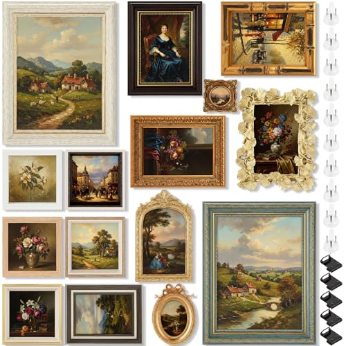 Kathfly 15 Pack Vintage Picture Frames for Wall, Tabletop Display Ornate French Country Frames Vintage Farmhouse Decor Antique Wall Frame Set for Gallery Bedroom Living Room Decor (Essential Style) - style: Essential Style