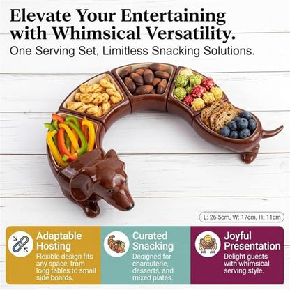Retro five-piece dachshund plate set, five-compartment plate, divider tray set, suitable for holding snacks, cheese, nuts, and fruit, perfect for entertaining guests and party table decoration