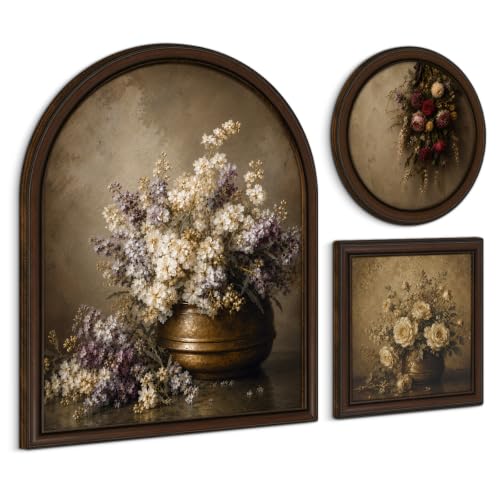 3 Pcs Vintage Floral Wall Art Sign, Framed Moody Wildflower Wall Decor | Rustic Botanical Prints for Home Bedroom Living Room - color: Floral-01