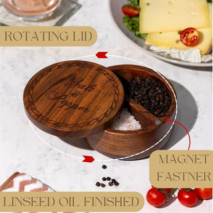 Acacia Wood Salt And Pepper Cellars With Lids Salt And Pepper Boxes Wooden Salt And Pepper Box With Lid Salt Pot Pinch Bowl Salt Box Linseed Oil Sealed 5x5x3