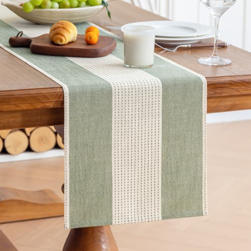 Line Macrame Table Runner, Sage Green Table Runners 48 Inches Long | Delicate Splicing Design, Farmhouse Rustic Minimalist Boho Table Runner for Table Cloth, Kitchen Dining Living Room Decor - color: Sage Green, size: 13"x48