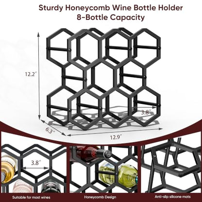 3-Tier Hexagon Metal Countertop Wine Rack, 8 Bottles Tabletop Wine Bottle Holder Stand for Cabinet Pantry, Indoor Outdoor Home Bar Storage Organizer - size: 3-Tier Hexagon