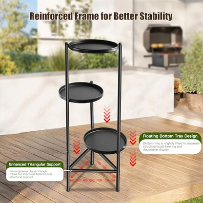 3-Tier Metal Plant Stand for Indoor & Outdoor – Tall Corner Plant Shelf, Vertical Flower Pot Display Rack for Patio, Garden, Balcony, Living Room, Bedroom