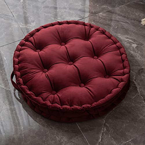 Velvet Floor Pillow with Handle Round Seat Cushion 24x24 Inch Large Back Cushion Tufted Thick Yoga Meditation Pillow, Burgundy - color: Burgundy