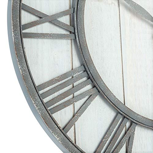 Oldtown Farmhouse Metal & Solid Wood Noiseless Wall Clock (Whitewash, 24-inch) - color: Whitewash, size: 24-inch
