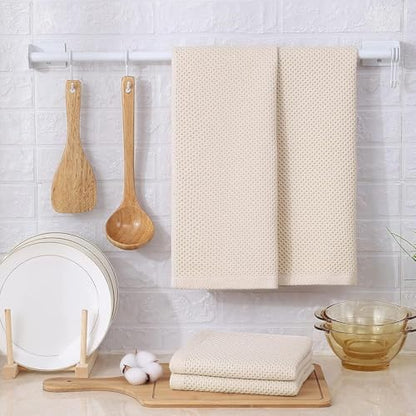 Kitinjoy 100% Cotton Waffle 12-Pack Kitchen Towels, 13" x 28", Beige | Super Soft, Ultra-Absorbent, Fast Drying, lightweight, Quick Drying Kitchen Hand Towels - color: Beige, size: 13 x 28 - 12 Pack
