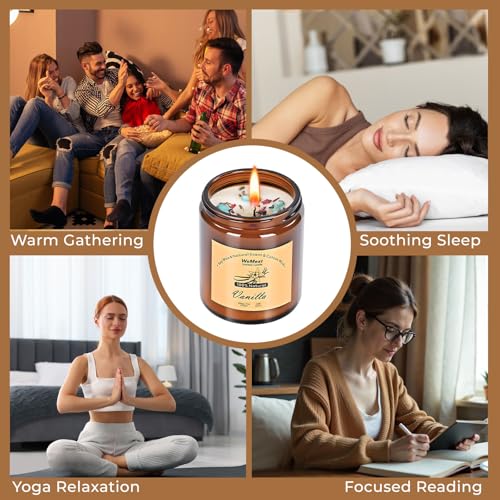 WEMEET Candles for Home Scented 2 Pack, Vanilla Scented Candle with Dried Flowers, Coconut Vanilla Soy Candles with Crystals, Candle Set for Creating a Relaxing Ambiance - color: Vanilla Candle(2 Pack)