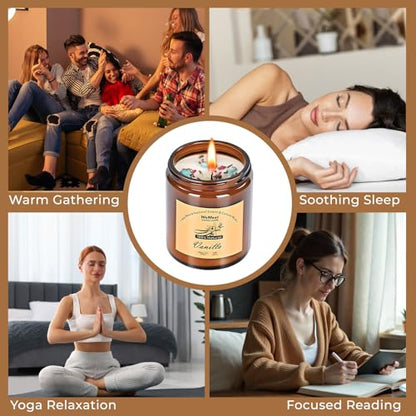 WEMEET Candles for Home Scented 2 Pack, Vanilla Scented Candle with Dried Flowers, Coconut Vanilla Soy Candles with Crystals, Candle Set for Creating a Relaxing Ambiance - color: Vanilla Candle(2 Pack)