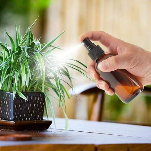 Dark Amber Glass Spray Bottles 4 oz, Small, Fine Mist, 4 Pack | For Essential Oils, Facial Care, Hair Care, Perfumes, Plants, Room Sprays, Travel, Cleaning Solutions