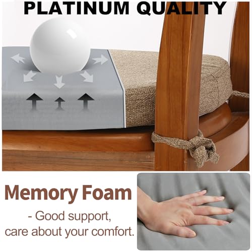 SINOSSO 1 Pack Memory Foam Chair Cushions for Dining Chair, Friendly Woven Fabric 16" U-Shape Comfortable Kitchen Chair Pad, Removable Slip Resistant Seat Cushion (1 Piece, Linen) - color: Light Brown