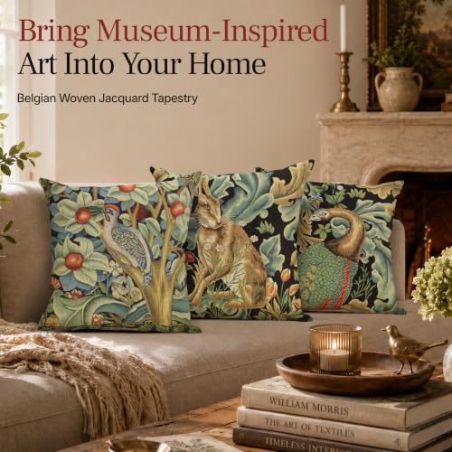 William Morris Hare Tapestry Throw Pillow Cover 18 x 18 in - color: Brown Hare