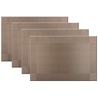 Placemats Washable PVC Placemats Plastic Wipe Clean for Kitchen Table Stain-resistand Woven Vinyl Wine Table Mats 12x18 inches Set of 4（Champagne） - color: Champagne, size: placemats set of 4