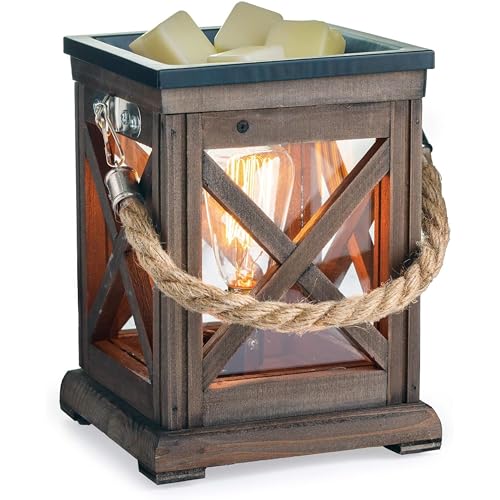 Candle Warmers ETC. Vintage Bulb Illumination Fragrance Warmer- Light-Up Warmer for Warming Scented Candle Wax Melts and Tarts to Freshen Room, Walnut & Rope - size: Walnut & Rope