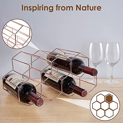 FOMANSH Countertop Wine Rack - 7 Bottle Holder for Storage, Freestanding Metal Tabletop Stand With Modern Design for Kitchen, Cellar, Bar Cabinet - color: Rose Gold