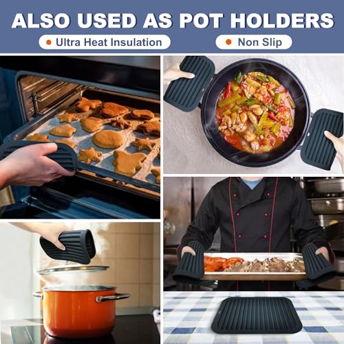 Walfos Silicone Trivets for Hot Pots and Pans - Heat Resistant Hot Pads for Kitchen Counter- Multi-Purpose & Versatile Trivet Mat - Long-Lasting & Flexible Silicone Hot Pad - style: 9x12in, 2 Black Rectangle