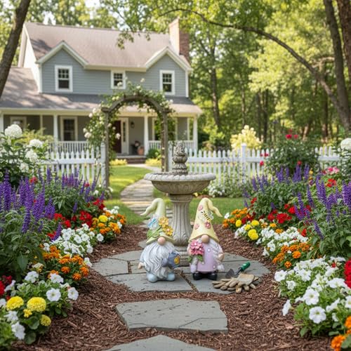 Cute 2 PCS Gnomes Statues Decor, Resin Figurines and Sculpture Décor, for Indoor Outdoor Yard Lawn Garden Home Patio Farmhouse Kitchen Table Decoration(Watering Can and Flower) - style: Watering Can and Flower-Holding