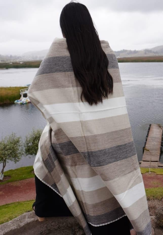 Alpaca Wool Throw Blanket, Natural Beige Striped, 65 x 48 | Cozy, Ultra-Soft, Naturally Warm, Lightweight & Breathable, Non-Itchy - color: Natural Beige Striped, size: Throw (48" x 65")