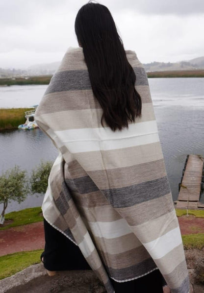 Alpaca Wool Throw Blanket, Natural Beige Striped, 65 x 48 | Cozy, Ultra-Soft, Naturally Warm, Lightweight & Breathable, Non-Itchy - color: Natural Beige Striped, size: Throw (48" x 65")