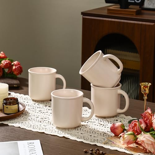 GZG 18 oz Coffee Mugs Set of 4, Cream Mist | Modern Ceramic Coffee Cups with Handle, Large for Tea, Latte, Milk, Cocoa, Rustic Matte Glaze, Microwave & Dishwasher Safe - color: Cream Mist, size: 4 pcs Mug Set