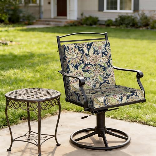 DYTXIII Outdoor Midback Chair Cushions Set of 2-20"x17" Water Repellent & Fade-Resistant Patio Seat Cushions with High-Resiliency Foam, Non-Slip Ties for Dining, Balcony Furniture-Paisley Sapphire - color: Paisley Sapphire