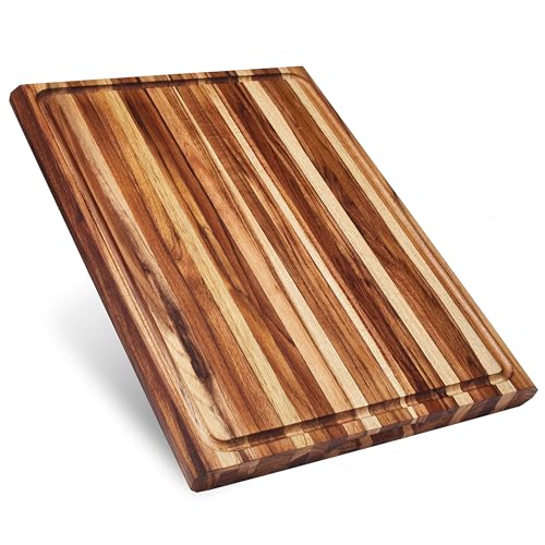 Sonder Los Angeles Highland Teak Wood Extra Large Cutting Board 23x17x1.5" | Non-toxic, Edge Grain, Juice Groove, Built-in Handles, Gift Box Included, Heavy Duty BBQ Board, 13 lbs - color: Highland | Teak | Edge Grain