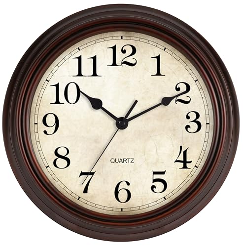 Wall Clock 16 Inch Vintage Decorative Battery Operated Silent | Bronze round clock; clear glass easy read; silent non-ticking;;for living room, kitchen, bedroom - color: A_bronze, size: 16"