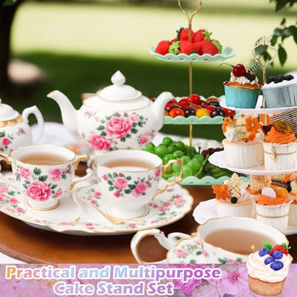 6 Pcs 3 Tier Cupcake Stand Tea Party Trays 3 Tier Serving Tray Plastic Dessert Stand Cake Fruit Candy Display Tower for Wedding Birthday Tea Party (Round,Square,White,Pink,Green) - color: White,pink,green, size: Round,Square
