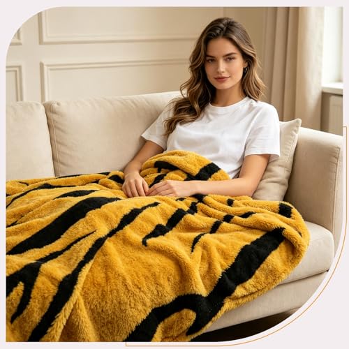 Zebra Printed Fleece Throw Blanket-Cozy Soft Lightweight Fuzzy Throw Blanket for Sofa, Couch, Bed & Chair,Black and Yellow, 50" x 70" - color: Black and Yellow