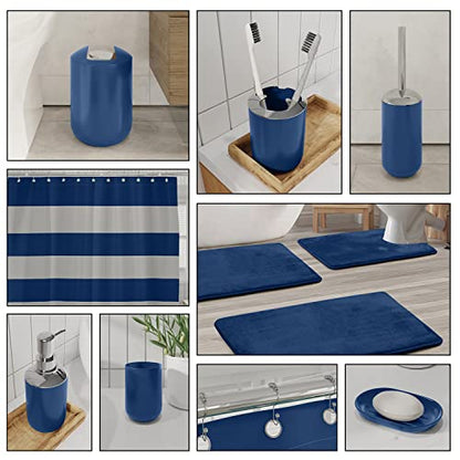 Clara Clark Bathroom Set - Navy Bathroom Accessories Set, Bathroom Sets with Shower Curtain and Rugs, 23PC Shower Curtain Set with Liner, Soap Dispenser, Soap Dish, Toilet Brush Holder, and Trash Can - color: Navy, size: Complete Set + Bath Rugs