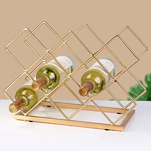 Countertop Wine Rack - 10 Bottle Freestanding Modern Gold Metal Small Wine Rack - Tabletop Wine Holder Stand for Cabinet, Pantry, Wine Bottle Storage… - color: B-gold 10btl
